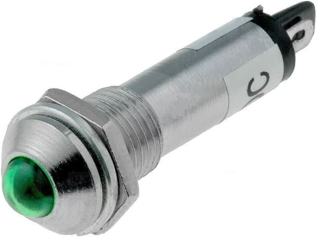 Kontrolka LED 24V DC @10mm zelená do panelu otvor 8,2mm rozměry