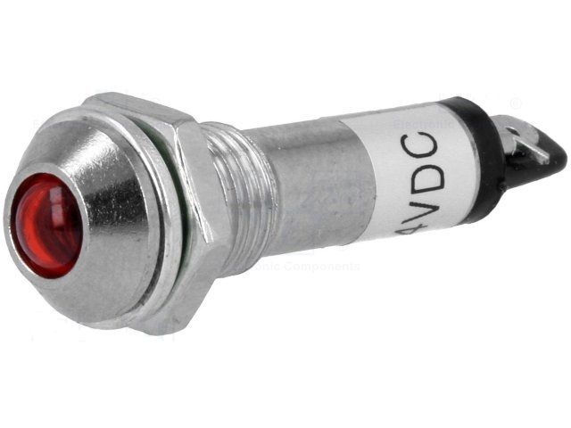 Kontrolka LED 24V DC @13mm červená ), do panelu otvor 8,2mm