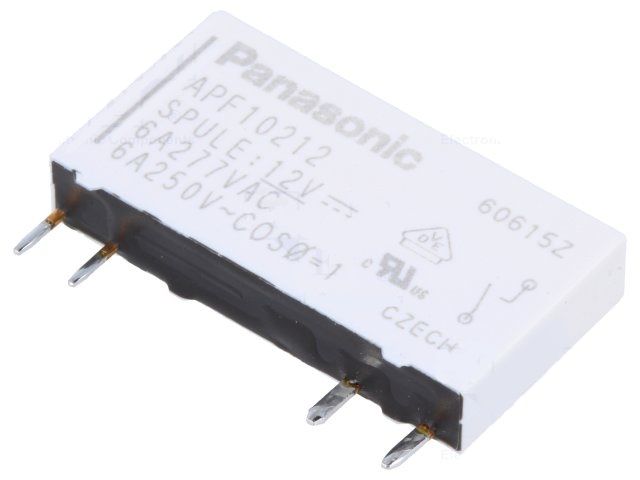 RELÉ APF10212 PANASONIC 12V DC 6A 1x přepínací kontakt, Proud kontaktu 6 A / 250 V AC, 28 x 5 x 15mm