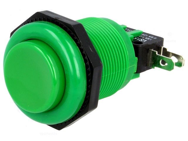 Tlačítko VAQ-7R/15-G spínací/rozpínací mikrospínač zelené 250V/10A průměr 23,6mm