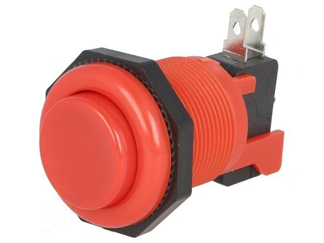 Tlačítko VAQ-7R/15-R spínací/rozpínací mikrospínač rudé-červené 250V/10A průměr 23,6mm