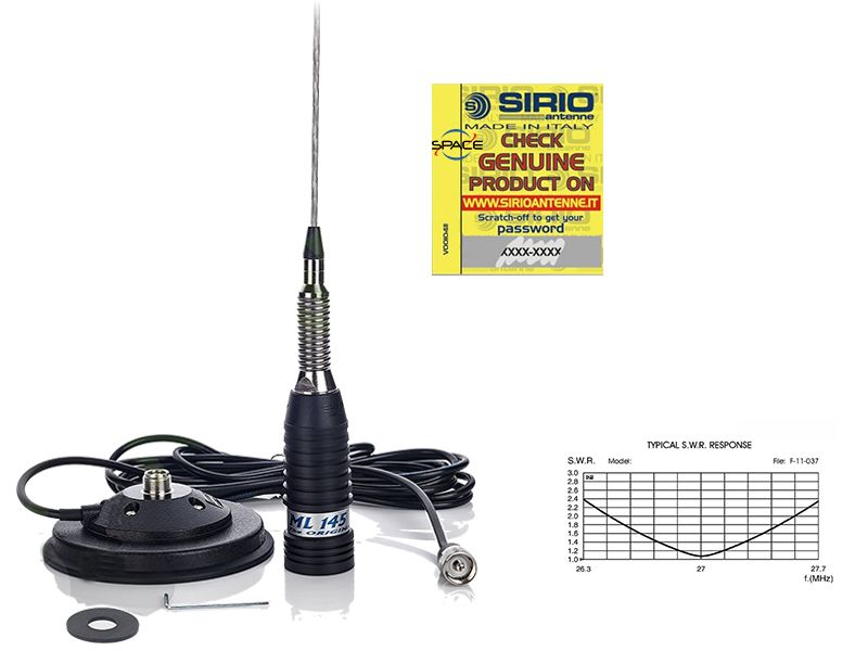 Anténa CB vozidlová Magnetetická anténa SIRIO ML-145 27MHz až 28,5 MHz, Délka 1450mm, kabel 3,6m RG58