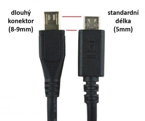 Kabel USB USB 2.0 A (M) / USB 2.0 Micro 8mm B (M), 1.8m, konektor dlouhý 8-9mm, pro odolné telefony, tablety, silnější měděné vodiče AWG24, dvojité stínění