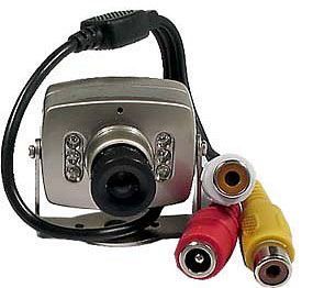 Kamera JK309 mini CMOS COLOR, připojení CINCH, napájení 6– 9V/30mA, se zvukem, rozměry 35×23×30mm