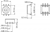 Kódový spínač ERD116RM-SMD 16 poloh HEX/BCD. Rozměry tělesa: 10 x 10 x 5.4mm