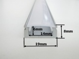 AL-hliníková lišta-profil N8 stříbrný nástěnný 19x8mm pro LED pásek + kryt plexi k montáži přisazením délka 1m - 