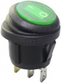 Kolébkový vypínač kulatý 1pol./3pin ON-OFF 250V/6A zelený vodotěsný s doutnavkou