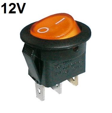 Kolébkový vypínač kulatý prosvětlený 2pol./3pin ON-OFF 16A/12VDC oranžový (žlutý)