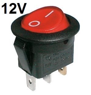 Kolébkový vypínač kulatý prosvětlený 2pol./3pin ON-OFF 16A/12VDC červený