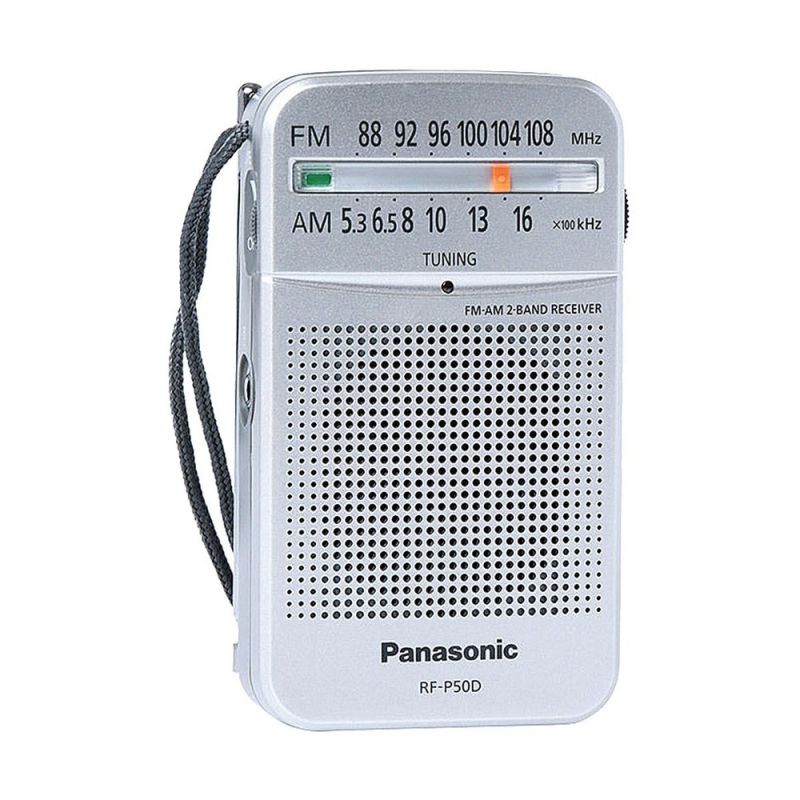 Radiopřijímač PANASONIC RF P50DEG-S stříbrný, FM/AM, kompaktní 2pásmové přenosné rádio, FM/AM tuner, baterie 2xAA(R6)