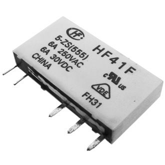 RELÉ HF41F/005-HS, 1 x přepínací kontakt 6A/250VAC; 6A/5VDC, Spínané napětí max 400V AC, max 125V DC, miniaturní, úzké, podélné, 28 x 5 x 15mm