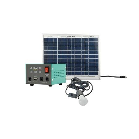 Set solárního osvětlení-ostrovní systém-solární panel 10Wp, baterie Li-Ion 6,6Ah, 2x LED žárovka 2W, 2x kabely 4m s vypínačem. MOTOMA