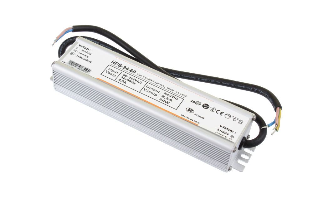 Zdroj HPS-24-60 spínaný pro LED pásky 24V DC/60W/2,5A voděodolný IP67