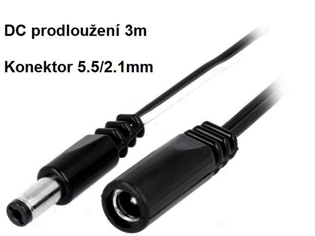 DC prodlužovací napájecí kabel s konektory @ 2,1/5,5mm, délka 3m TYP-3 300cm