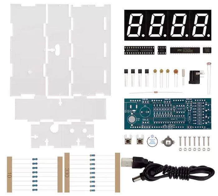 Stavebnice Digitální hodiny, řízené krystalem 32798Hz, LED displej barva-