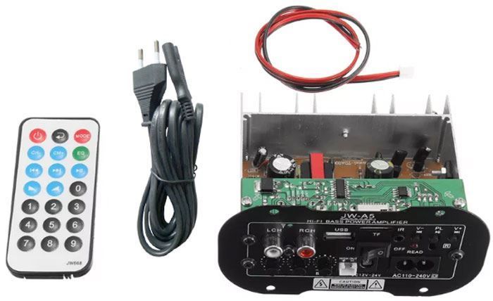 Modul do panelu Zesilovač 20W RMS+Bluetooth, slot na SD, USB+dálkové ovládání,. Napájení: 230VAC nebo 12–24VDC