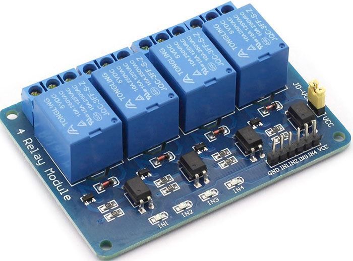 Modul relé 4x 5V izolovaný optočlenem pro Arduino s napájecím napětím 5V