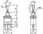 Přepínač páčkový 2pol./3pin ON-ON, kovový, plochá páčka, 250V/3A