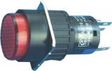 Tlačítko AD16 spínací/rozpínací bez aretace, 250VAC/5A, 30VDC/3A, podsvícení LED 5-15VDC červené, otvor@ 16mm