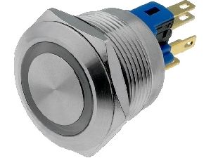 Tlačítko R2212-B, OFF-(ON) nebo ON-(OFF) 3A/220 VAC, 5A/24VDC, modré prosvětlení LED 12VDC, antivandal, krytí IP65