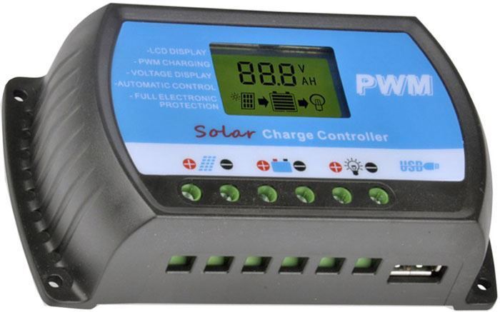 Solární regulátor PWM RT1220, 12-24V/20A, max. vst. napětí 50VDC s USB 5V zdířkou