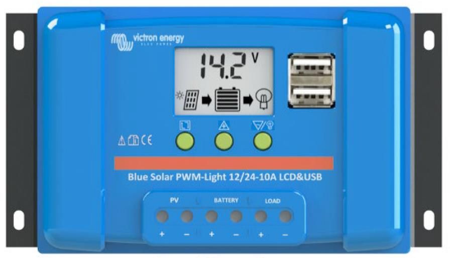 PWM solární regulátor Victron Energy LCD&USB 12/24V, maximální proud do 20A.