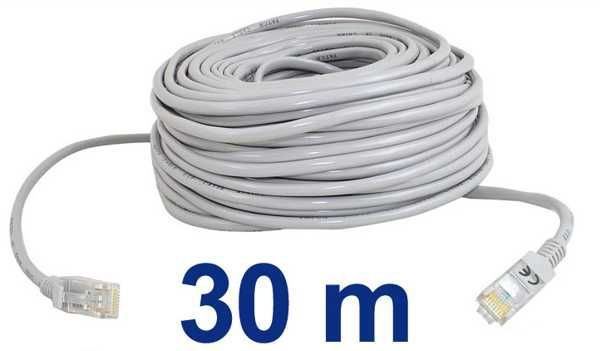 Kabel UTP Patch RJ45-V/RJ45-V 30m síťový nekřížený, barva šedá
