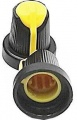 Přístrojový plastový knoflík pro hřídel @6mm, hmatník potenciometru s límcem a ukazatelem-ryskou, černo-žlutý