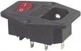 EURO IEC vidlice+prosvětlený vypínač+poj. pouzdro-napájecí konektor AC 10A/250V na panel