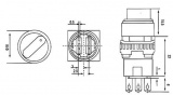 Přepínač otočný AD16-2X3, 3-polohy ON-OFF-ON 2pólový, 6pin 250VAC/5A, 30VDC/3A, do otvoru @16mm