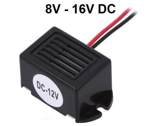 Bzučák elektromagnetický HF12 napětí 9V - 20V DC, tón bzučivý, s napájecím kabelem, s přírubou, malý rozměr 22.7 x 16.6 x 15.6mm, nepřetržitý, výkon 75dB, Kmitočet 400Hz