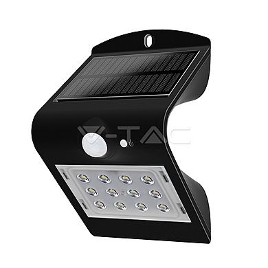 Osvětlení LED VT-767-2 solární svítidlo s čidlem, 1,5W, IP65, černá, Počet SMD čipů 14, solární panel, akumulátor, černá, na zeď