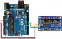 Ovládací panel TM4638 pro Arduino. 8× displej, 8× LED, 8× tlačítko