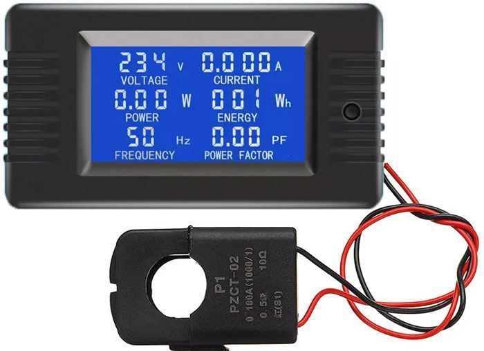 Panelové měřidlo PZEM022 Multitester V-A-P-F-COSfí, voltmetr a ampérmetr, výkon, energie, frekvence, účiník, digitální LCD podsvícení