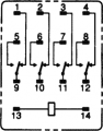 RELÉ MY4-24DC, 4x přepínací kontakt 5A/250VAC, s cívkou 24VDC. Montáž: patice OMRON