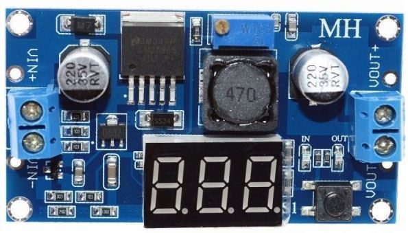 Sestavený napájecí modul, step-down měnič, DC/DC 4–40V/1,3–37V/2A nastavitelný+LED displej