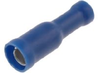Zdířka faston kruhová @5mm na vodič 1.5-2.5mm s modrým plastovým límcem 