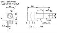 Logaritmický potenciometr 2x50kOhm/G STEREO-tandemový kovová oska @6mm x 15mm