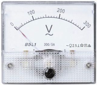 Panelové analogové (ručičkové) měřidlo-voltmetr, rozsah napětí 0-300V AC, 80 x 65mm