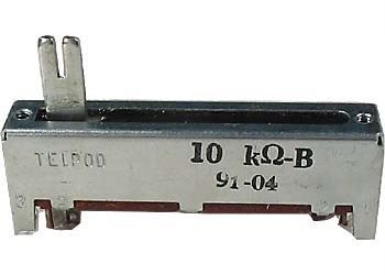 Tahový jednoduchý potenciometr 10k/G TVP-30 logaritmický, 45×12×8mm