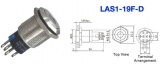 Tlačítko spínací OFF-(ON) nebo ON-(OFF) rozpínací LAS-19F 250V/5A, bílé prosvětlení LED 5-12VDC, antivandal, krytí IP67