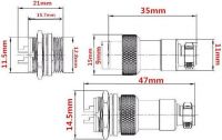 GX12 zdířka, konektor 3-pinový na kabel, 250VAC, 5A, vnitřní závit