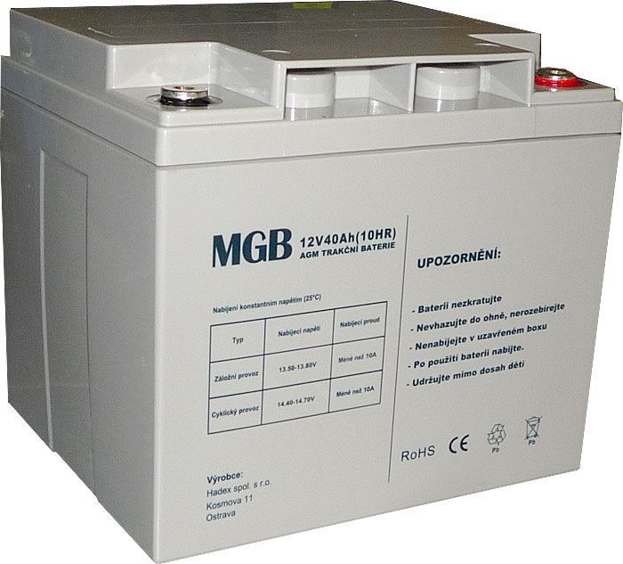 Baterie olověná gelová 12V/40Ah MGB polotrakční nabíjecí bezůdržbový akumulátor