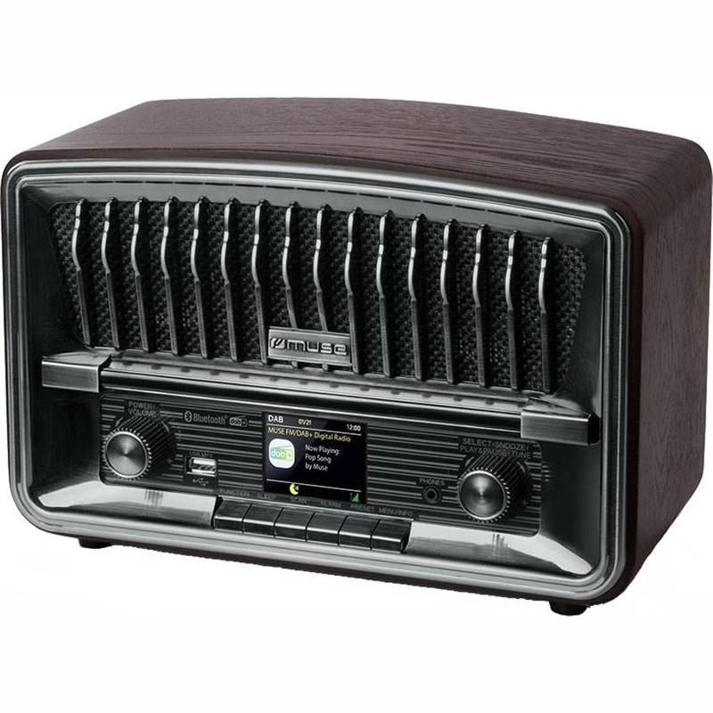 Retro stolní radiopřijímač MUSE M-135DBT hnědý, USB, stereo 2x5W, příjem FM, DAB+, Bluetooth, 230VAC