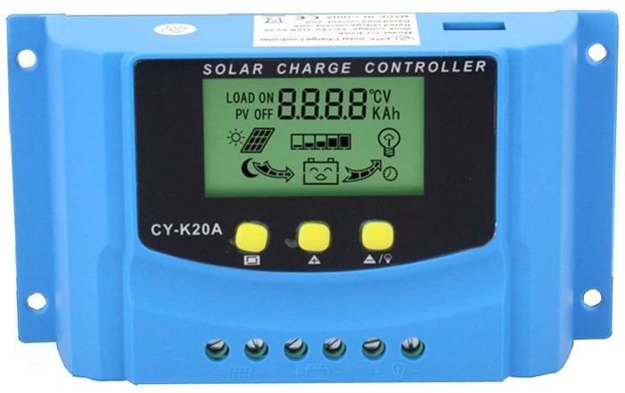 Solární regulátor PWM CY-K20A, 12-24V/20A pro různé baterie LCD, Lze nastavit parametry nabíjecího a udržovacího režimu baterie.