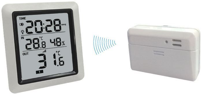 Digitální bezdrátový Teploměr WH0280 433MHz venkovní čidlo, vnitřní teplota –9,9°C až +60°C, vnější teplota –40°C až +60°C, ±1% s vlhkoměrem a hodinami