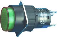 Tlačítko AD16 spínací/rozpínací bez aretace, 250VAC/5A, 30VDC/3A, podsvícení LED 5-15VDC zelené, otvor@ 16mm
