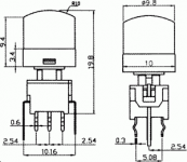 Tlačítko ON-ON PB61302AL-1-101R s aretací, 2x přepínací kontakt 0.1 A / 30 VDC. Podsvětlení LED rudá