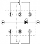 Tlačítko ON-ON PB61302AL-1-101R s aretací, 2x přepínací kontakt 0.1 A / 30 VDC. Podsvětlení LED rudá