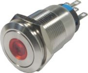 Tlačítko spínací OFF-(ON) nebo ON-(OFF) rozpínací LA-19F 250V/5A, červené prosvětlení LED 5-12VDC, antivandal, krytí IP67